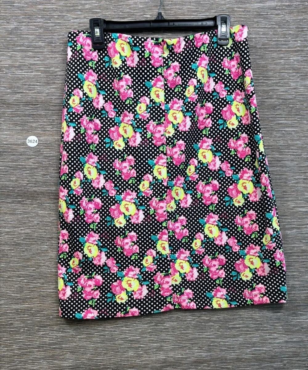 Betsey Johnson Floral Straight Pencil Skirt Womens Size L Black Multi Casual